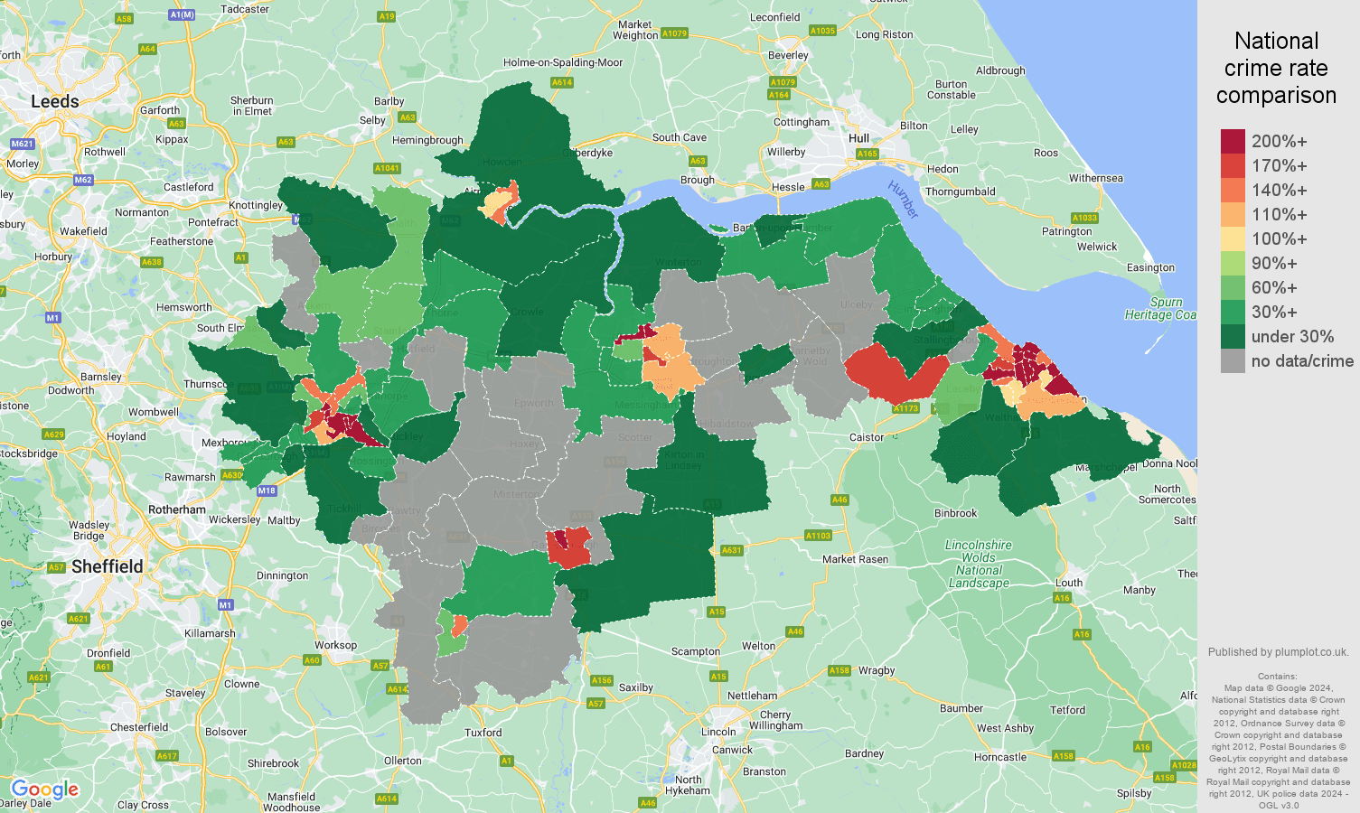 Doncaster bicycle theft crime rate comparison map