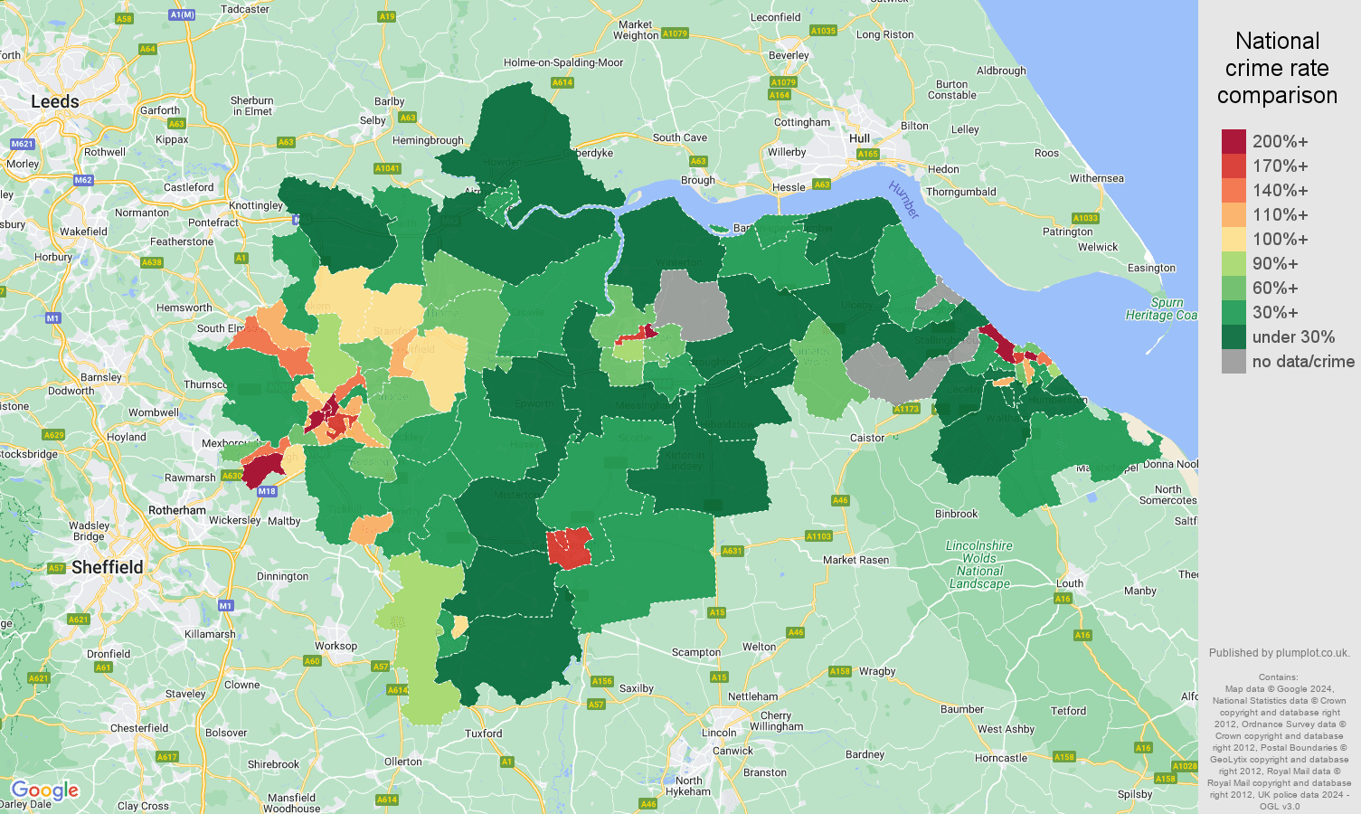 Doncaster drugs crime rate comparison map