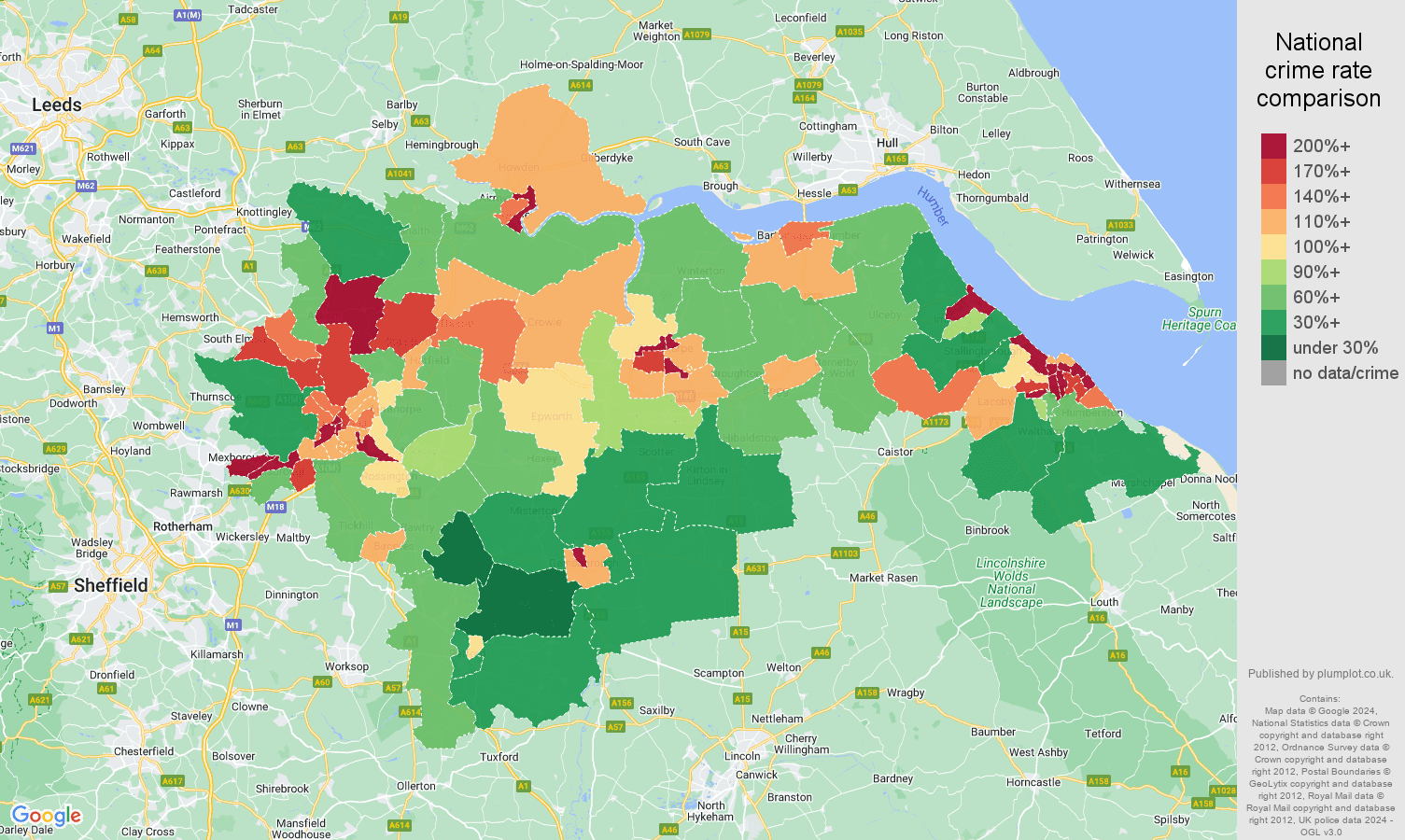 Doncaster public order crime rate comparison map