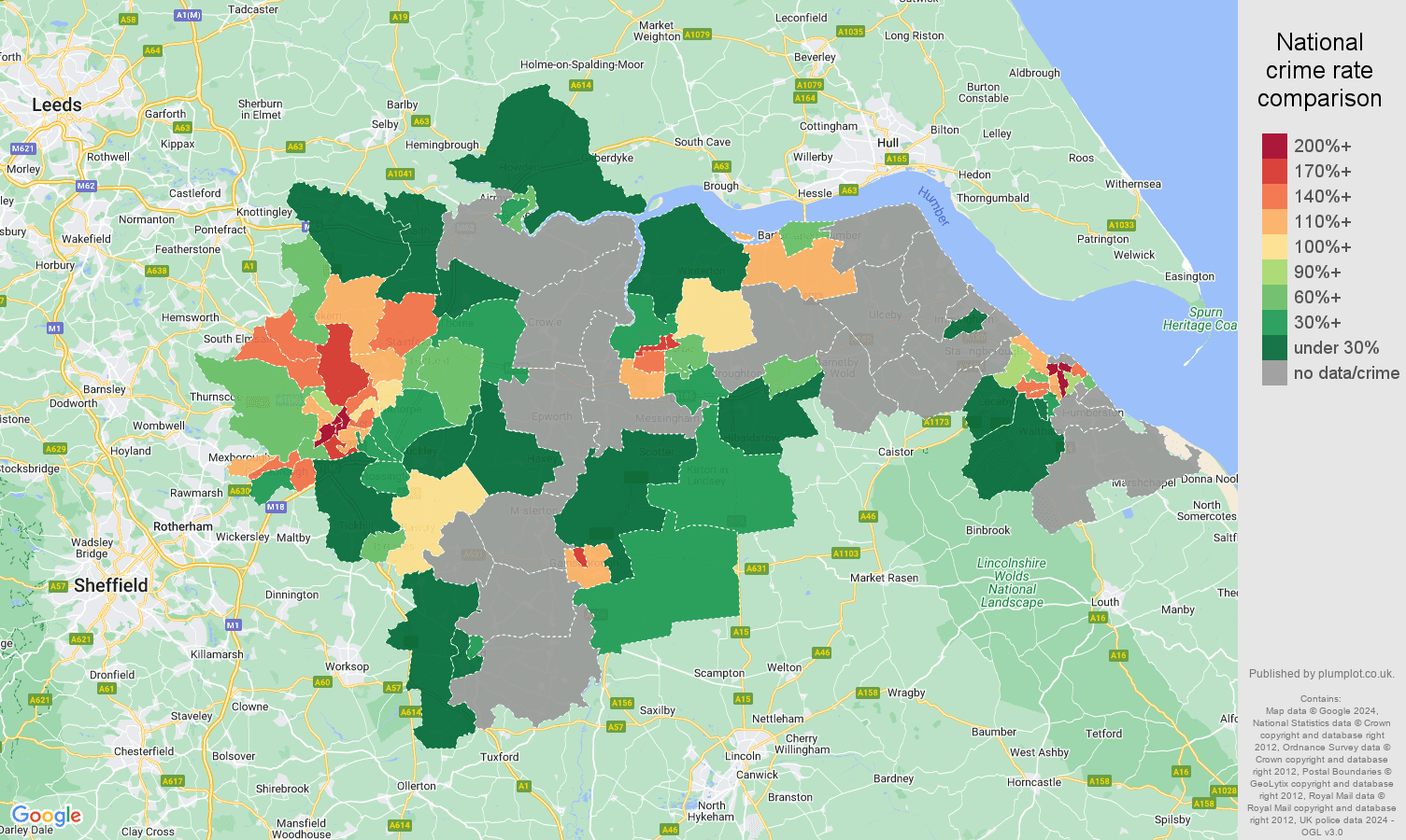 Doncaster robbery crime rate comparison map