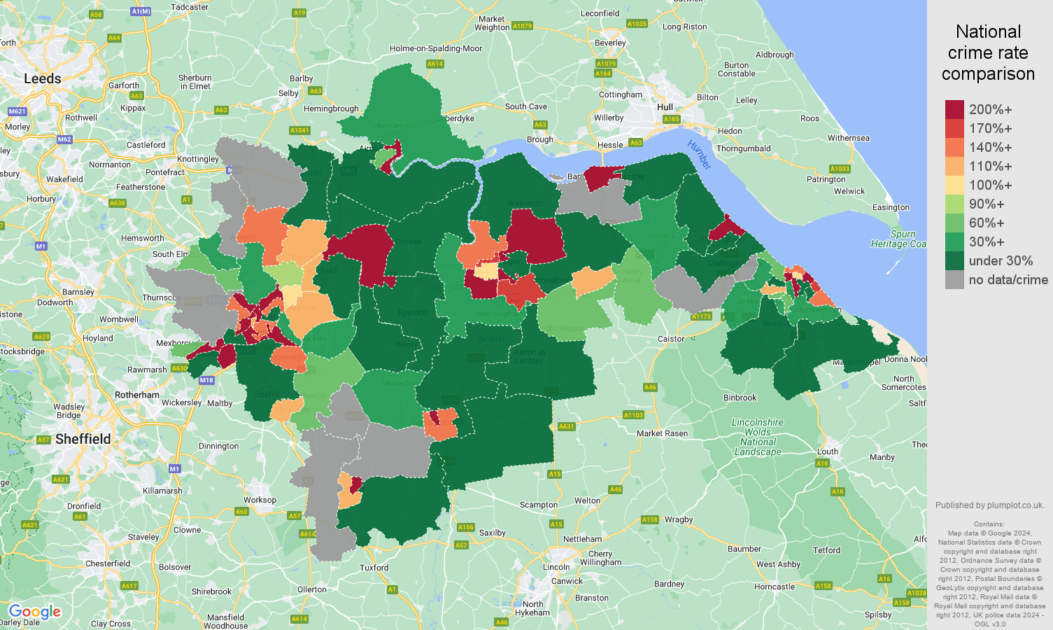 Doncaster shoplifting crime rate comparison map