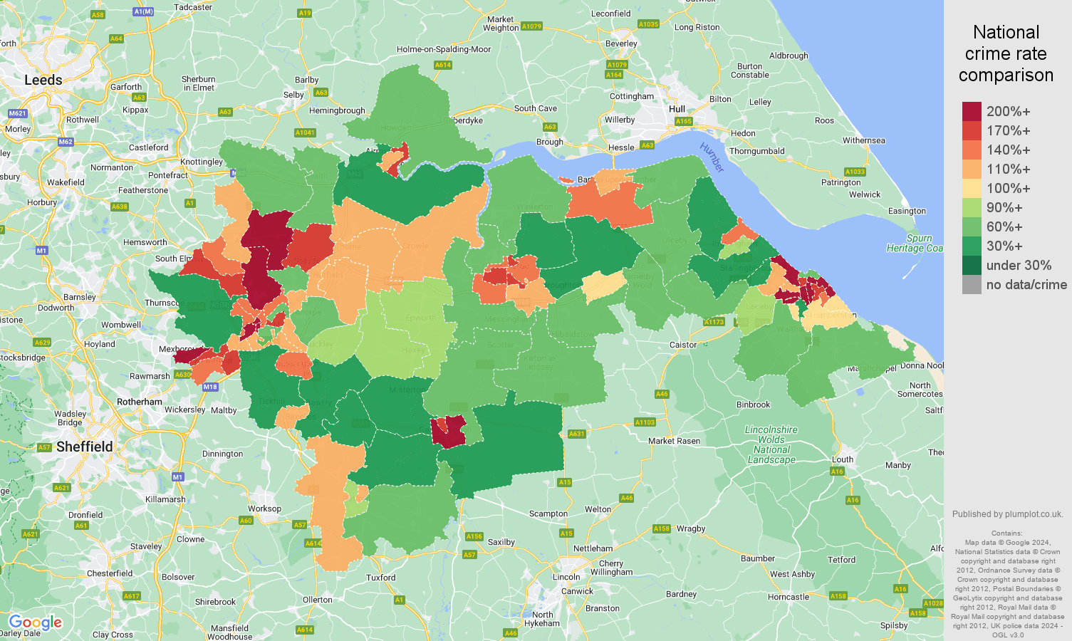 Doncaster violent crime rate comparison map