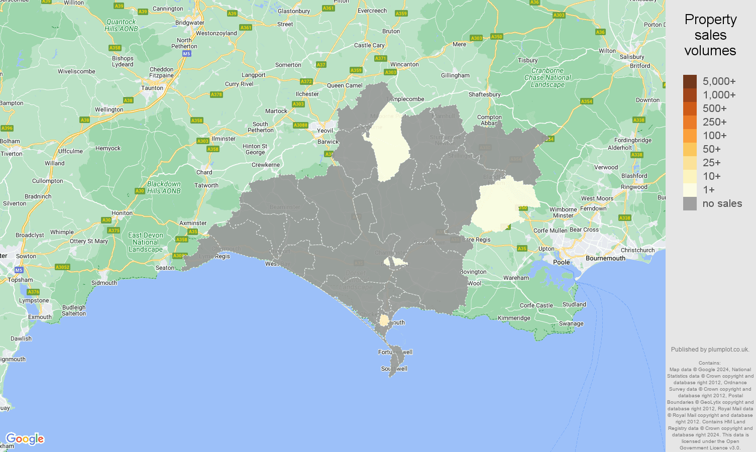 Dorchester map of sales of new properties