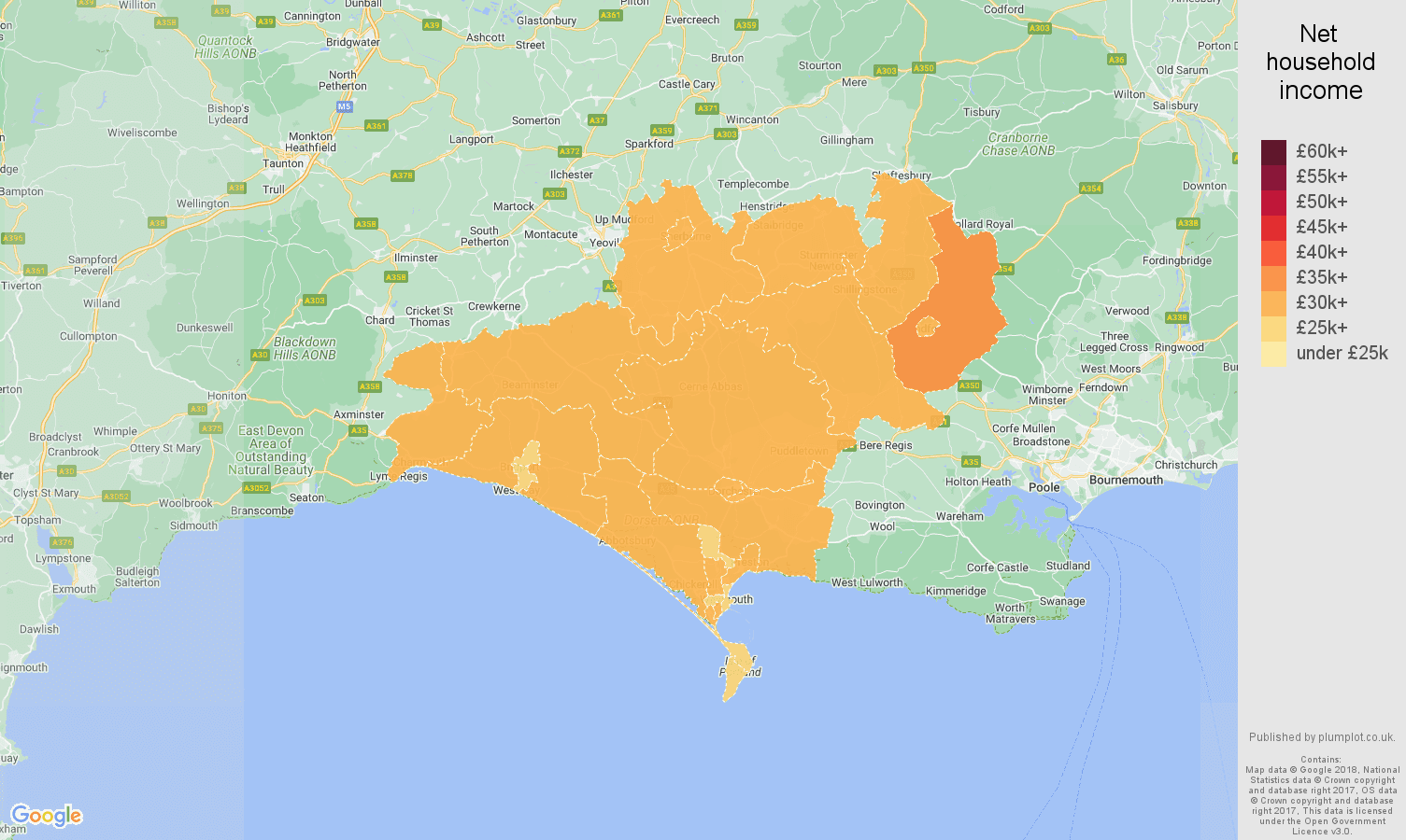 Dorchester net household income map