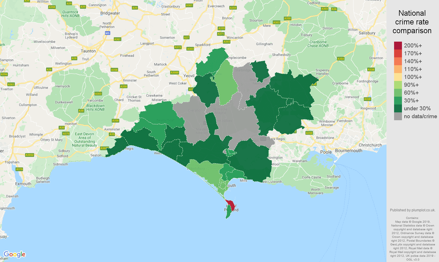 Dorchester other crime rate comparison map