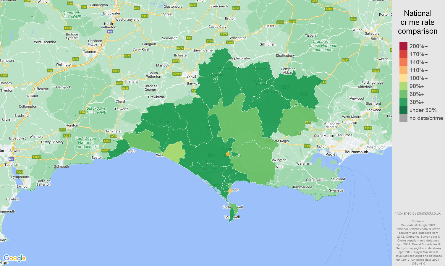 Dorchester other theft crime rate comparison map