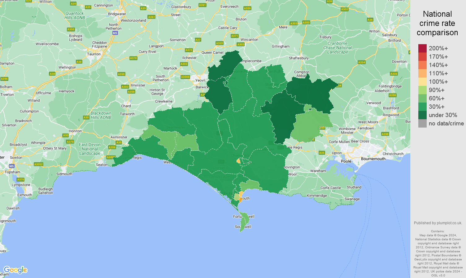 Dorchester public order crime rate comparison map
