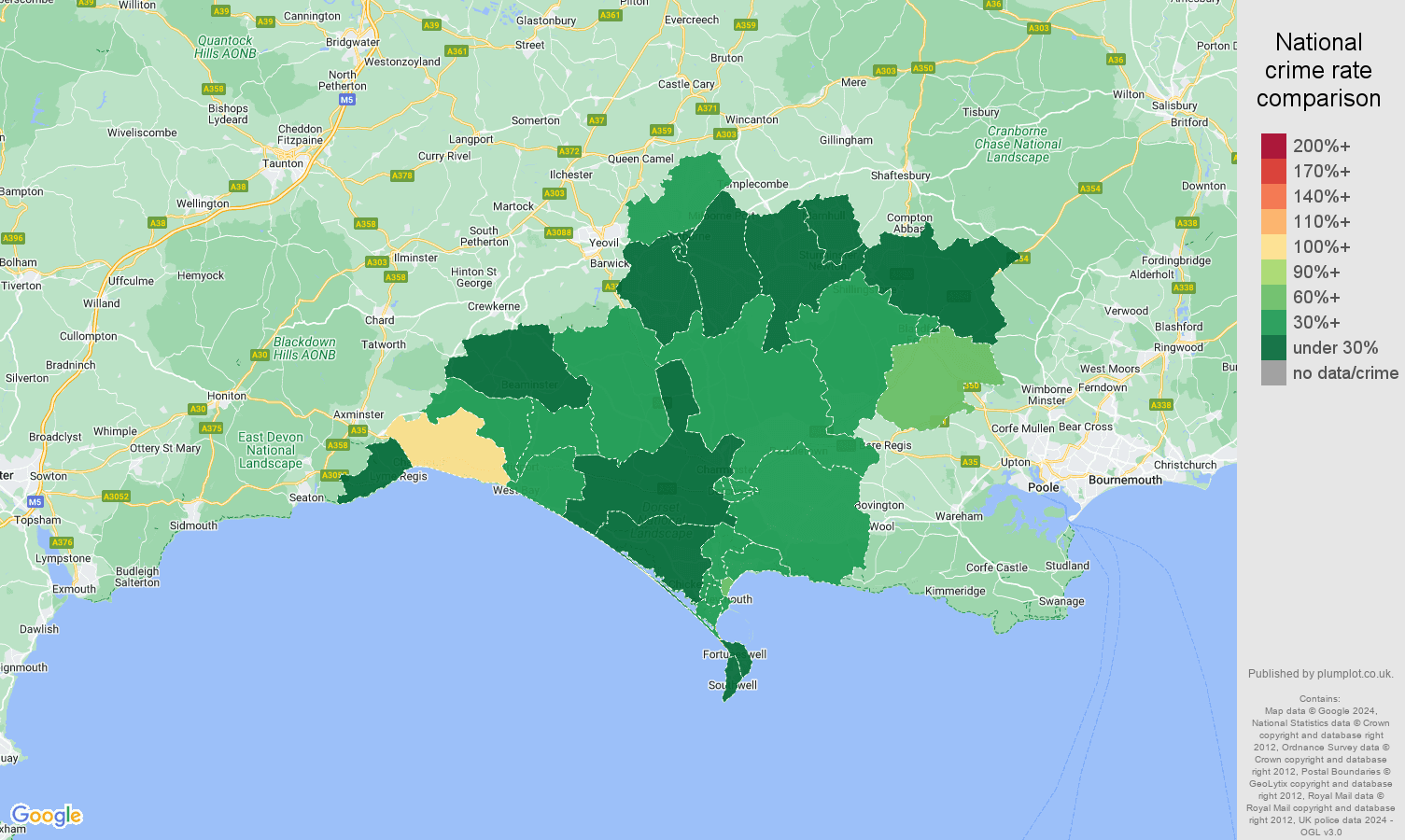 Dorchester vehicle crime rate comparison map