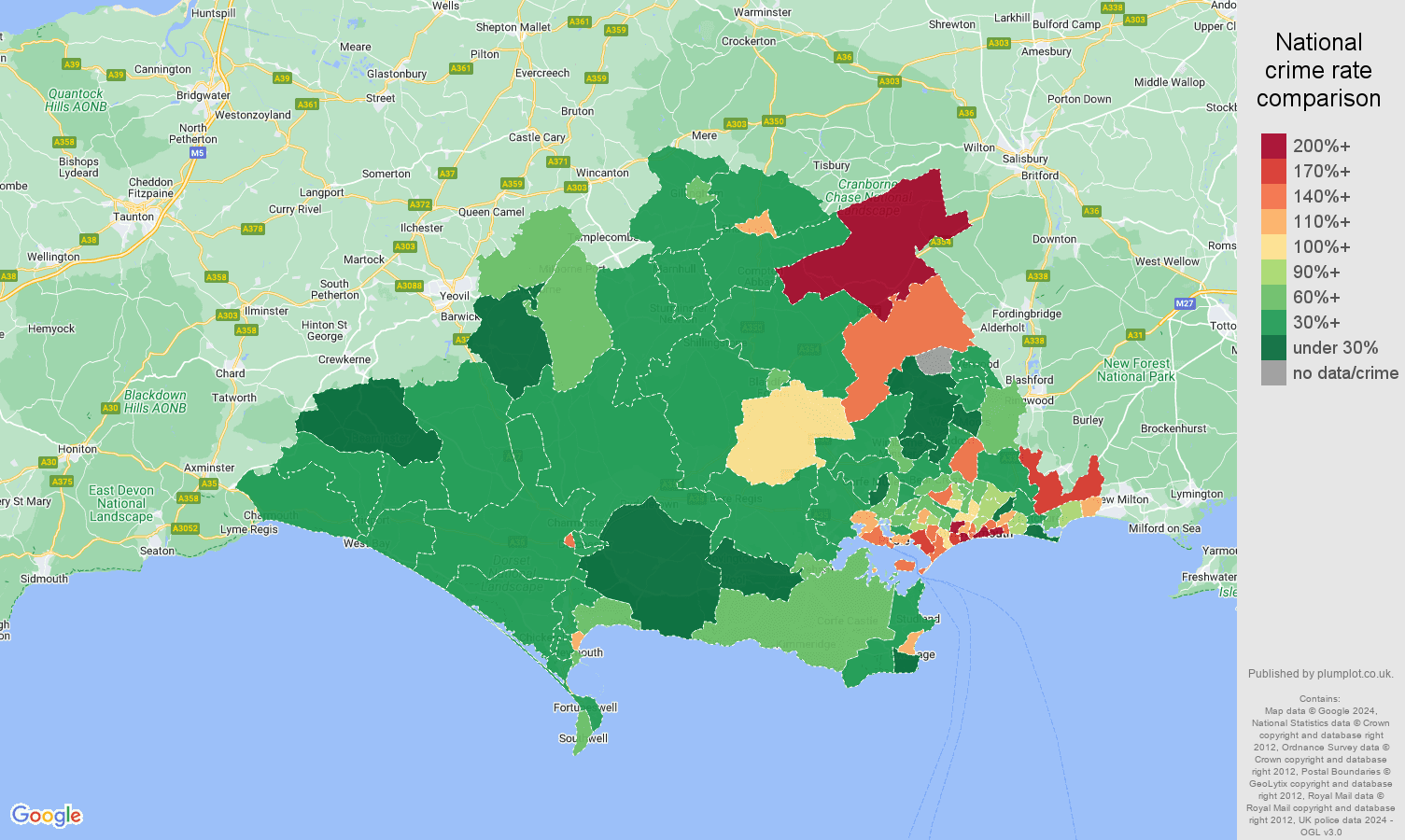 Dorset burglary crime rate comparison map