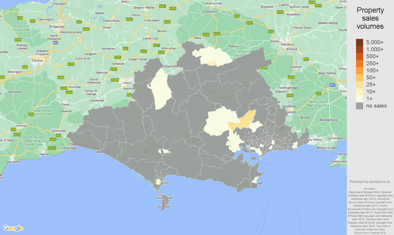 Dorset map of sales of new properties