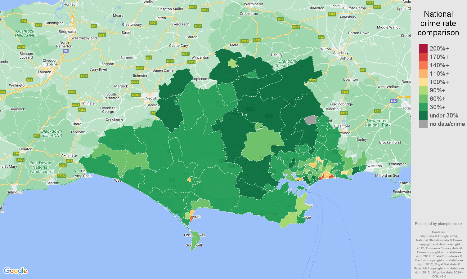 Dorset public order crime rate comparison map