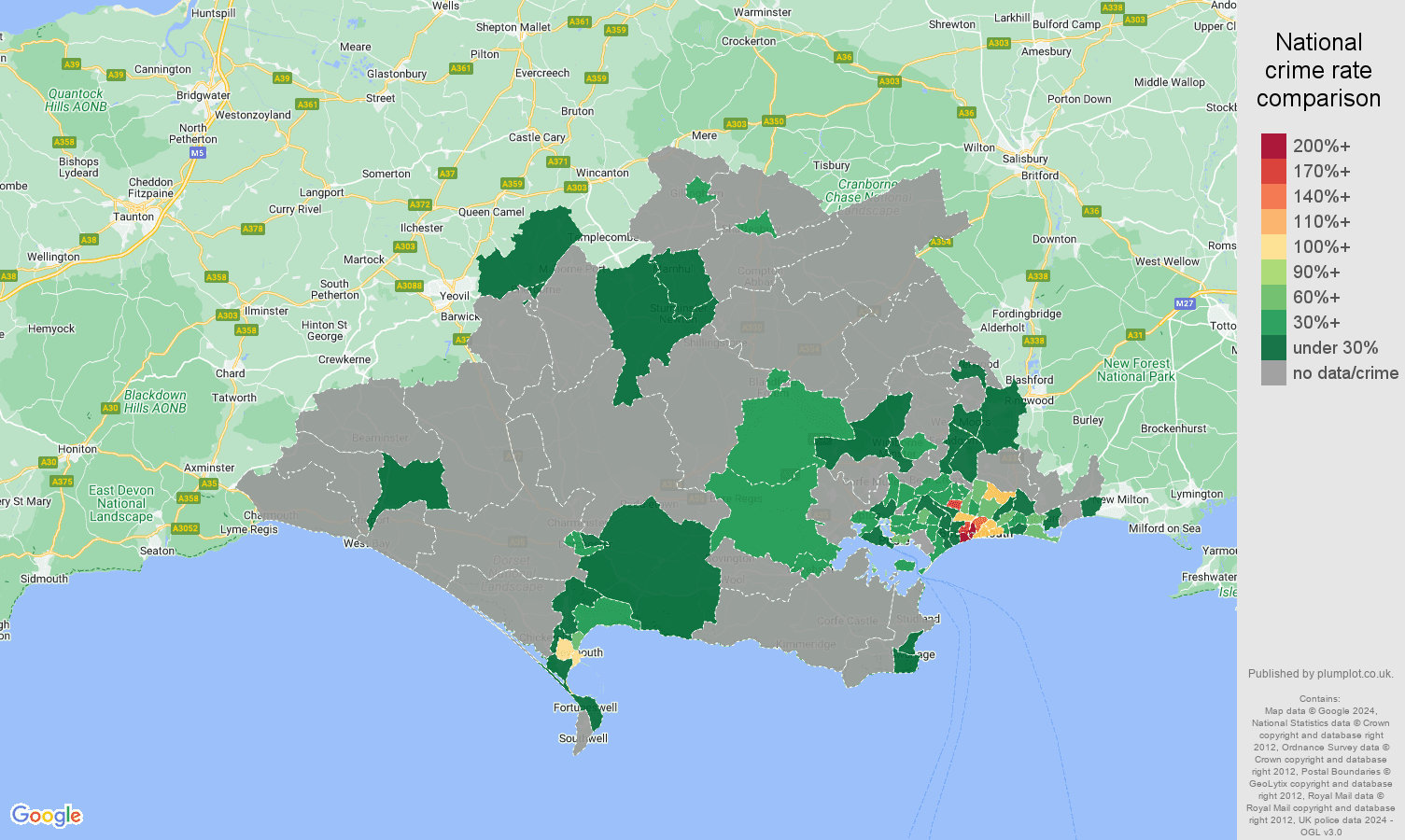 Dorset robbery crime rate comparison map