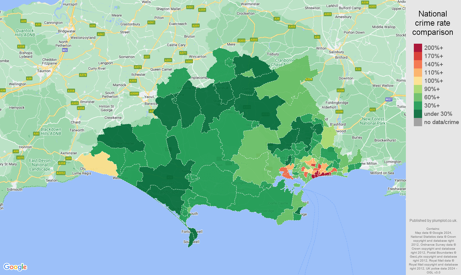 Dorset vehicle crime rate comparison map