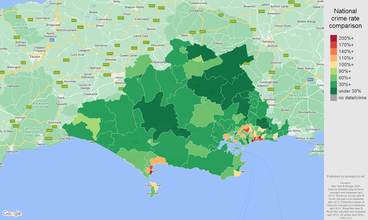 Dorset violent crime rate comparison map