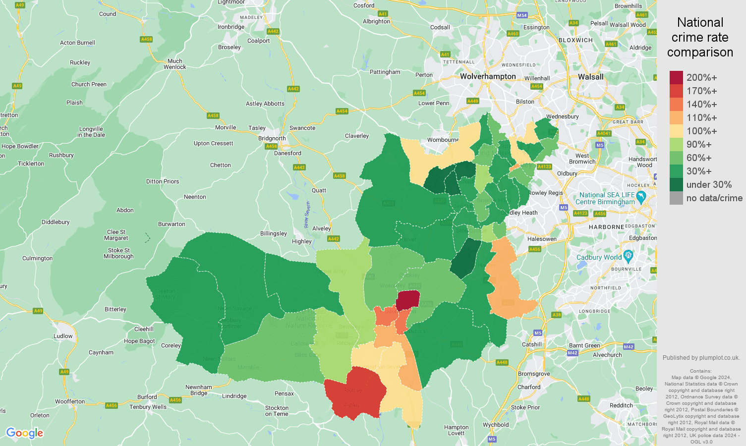 Dudley antisocial behaviour crime rate comparison map
