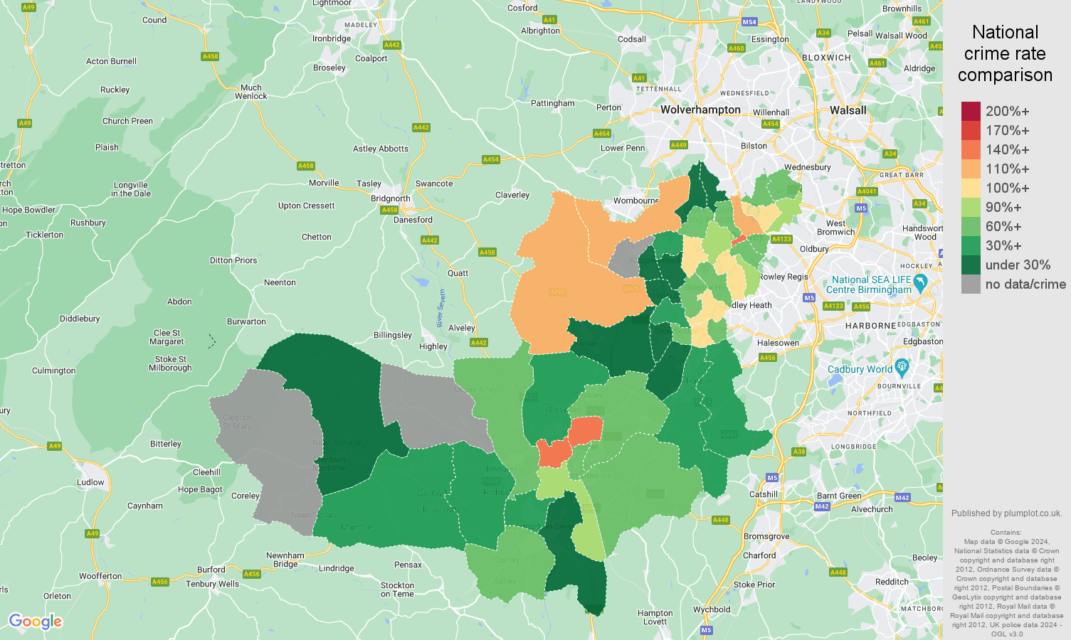 Dudley drugs crime rate comparison map