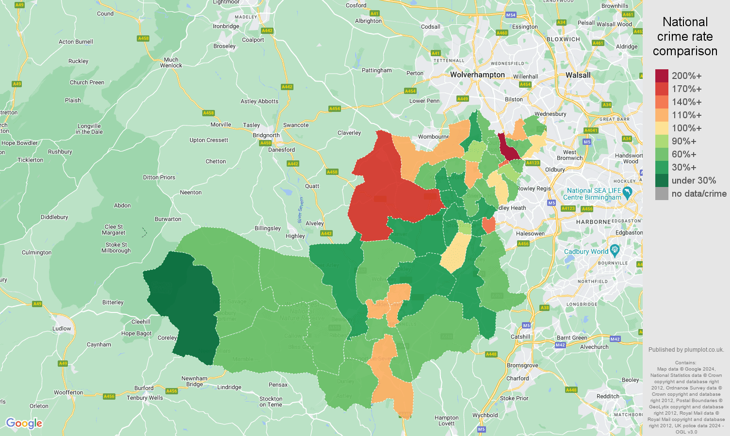 Dudley other theft crime rate comparison map