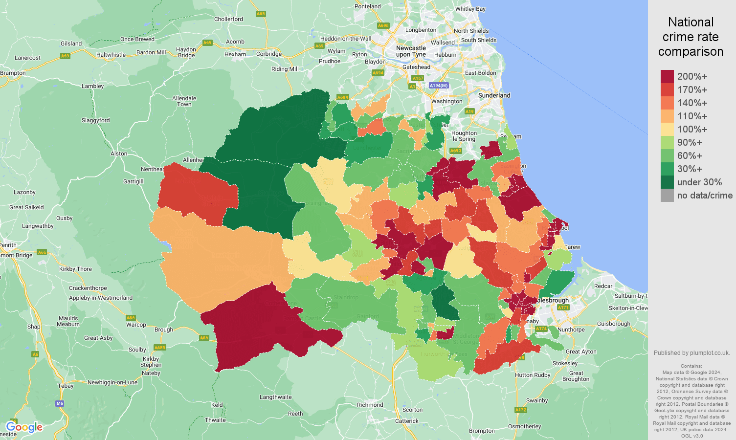 Durham county burglary crime rate comparison map
