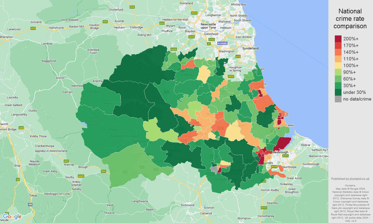 Durham county drugs crime rate comparison map