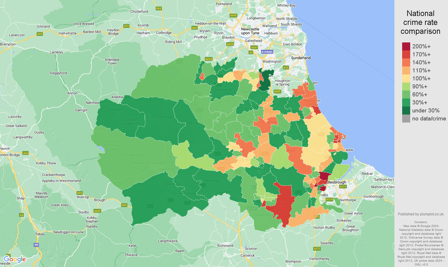 Durham county other theft crime rate comparison map