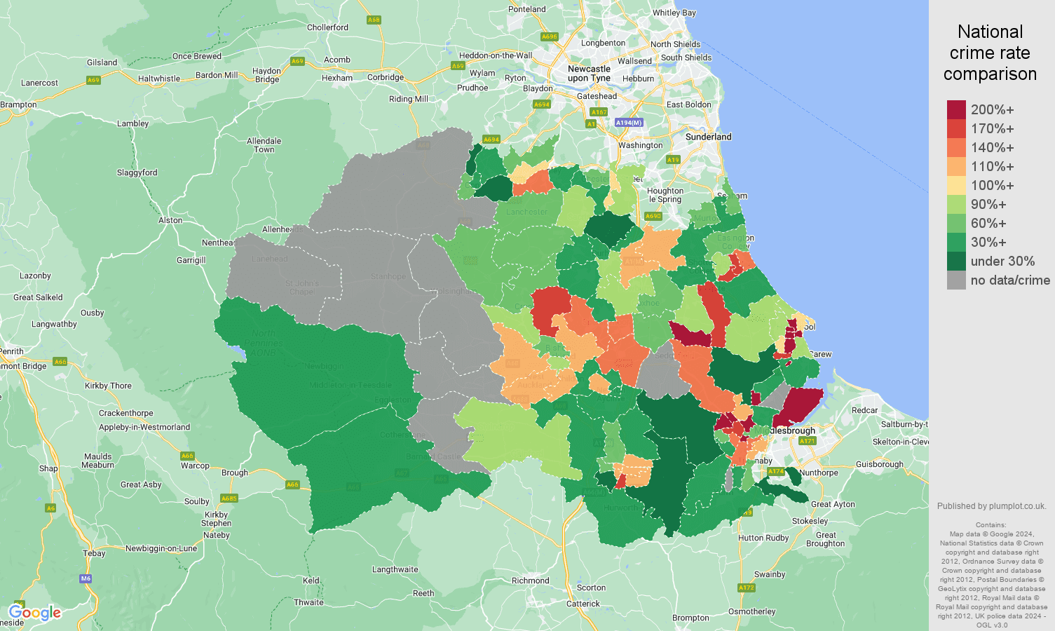 Durham county possession of weapons crime rate comparison map