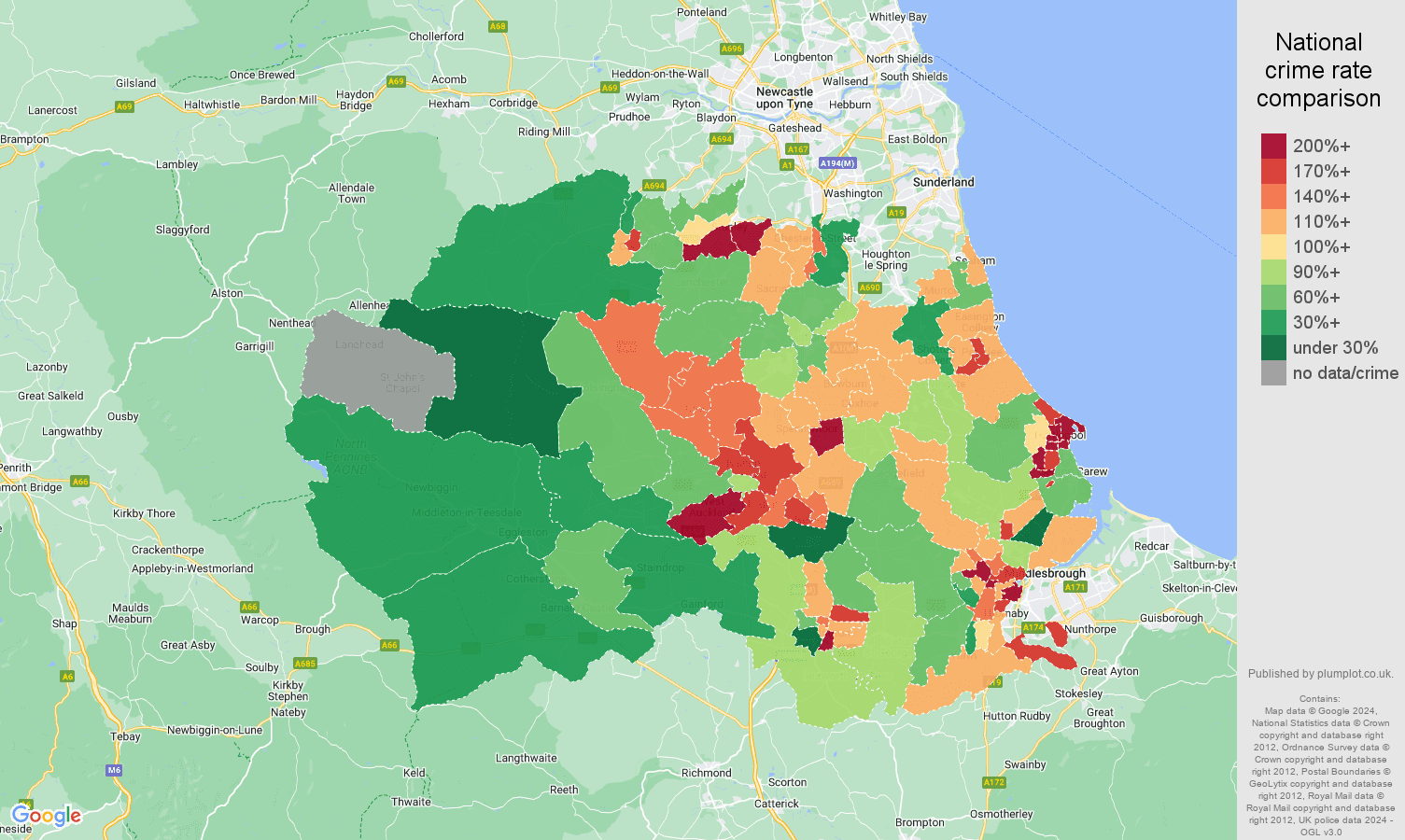 Durham county public order crime rate comparison map