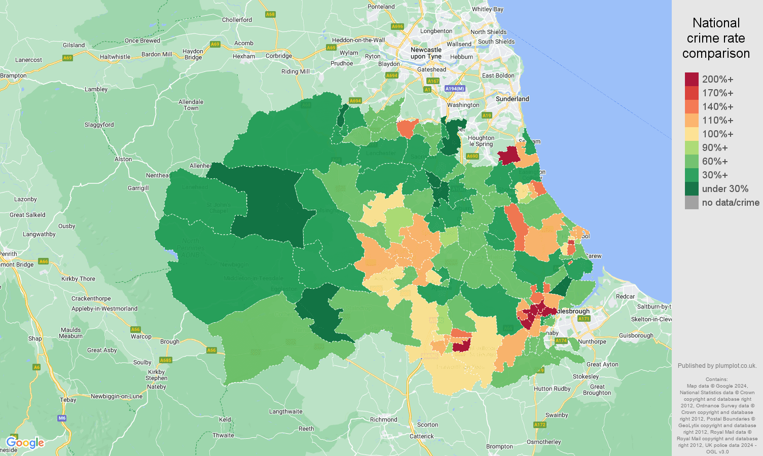 Durham county vehicle crime rate comparison map
