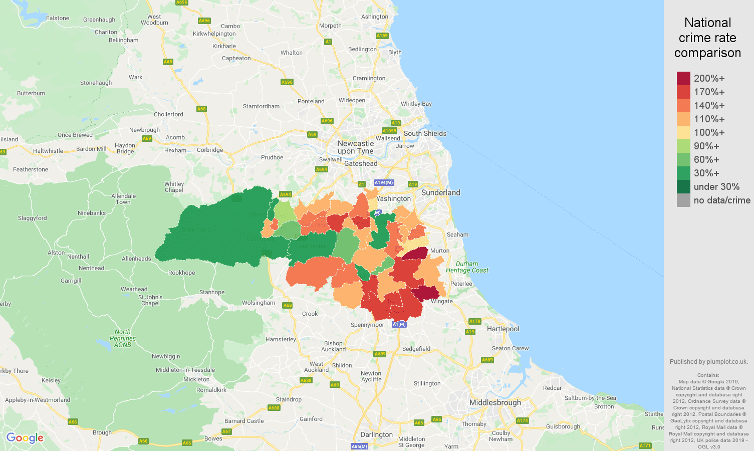 Durham other crime rate comparison map