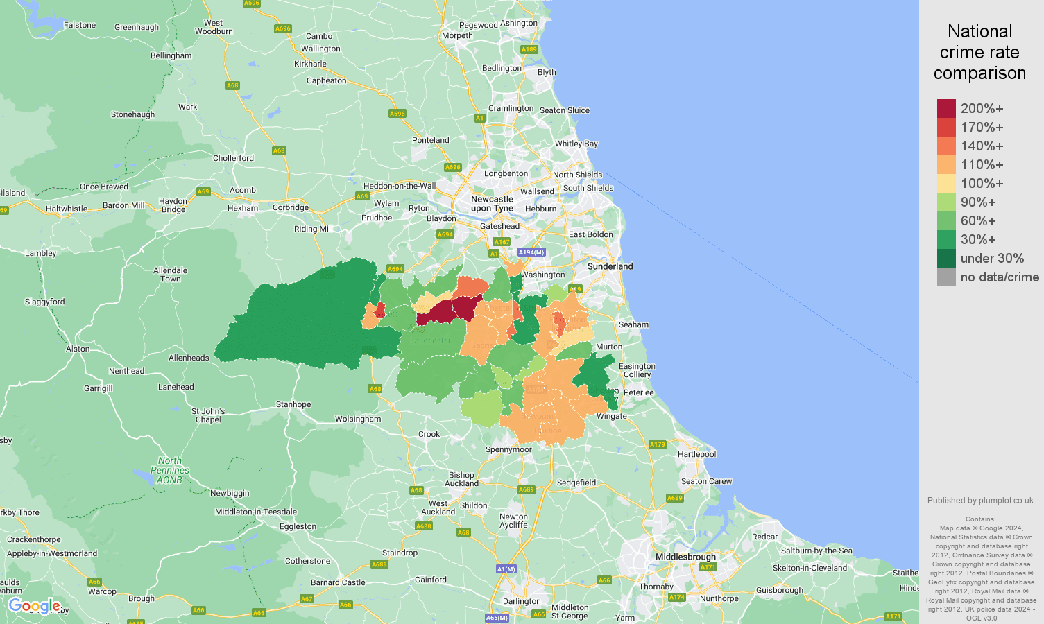 Durham public order crime rate comparison map