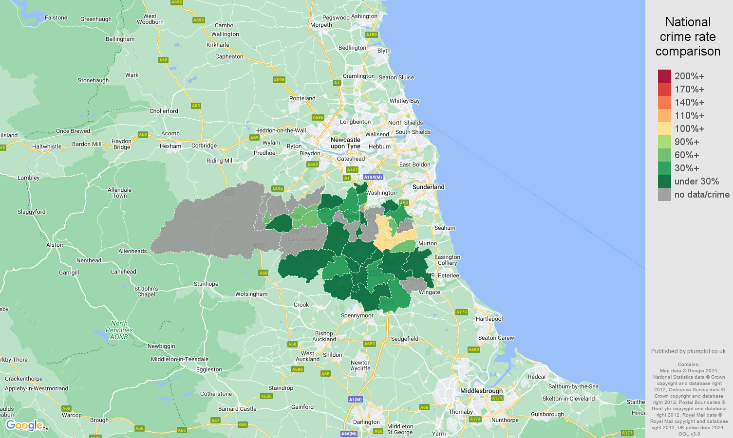 Durham robbery crime rate comparison map