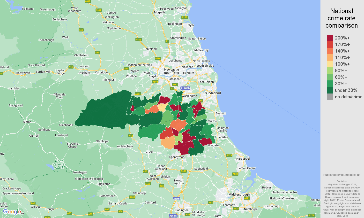 Durham shoplifting crime rate comparison map