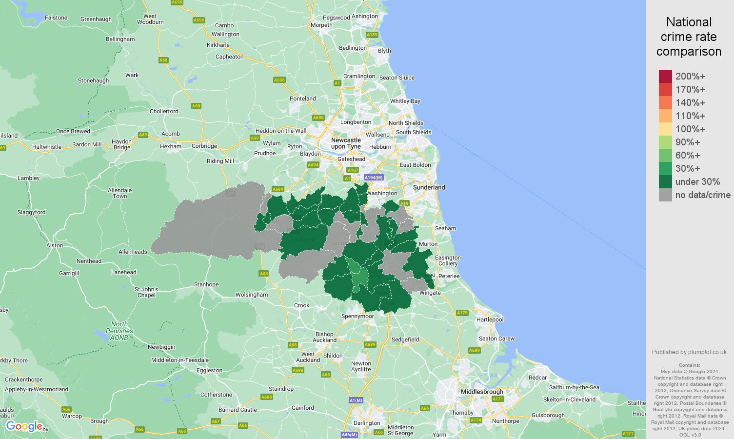 Durham theft from the person crime rate comparison map