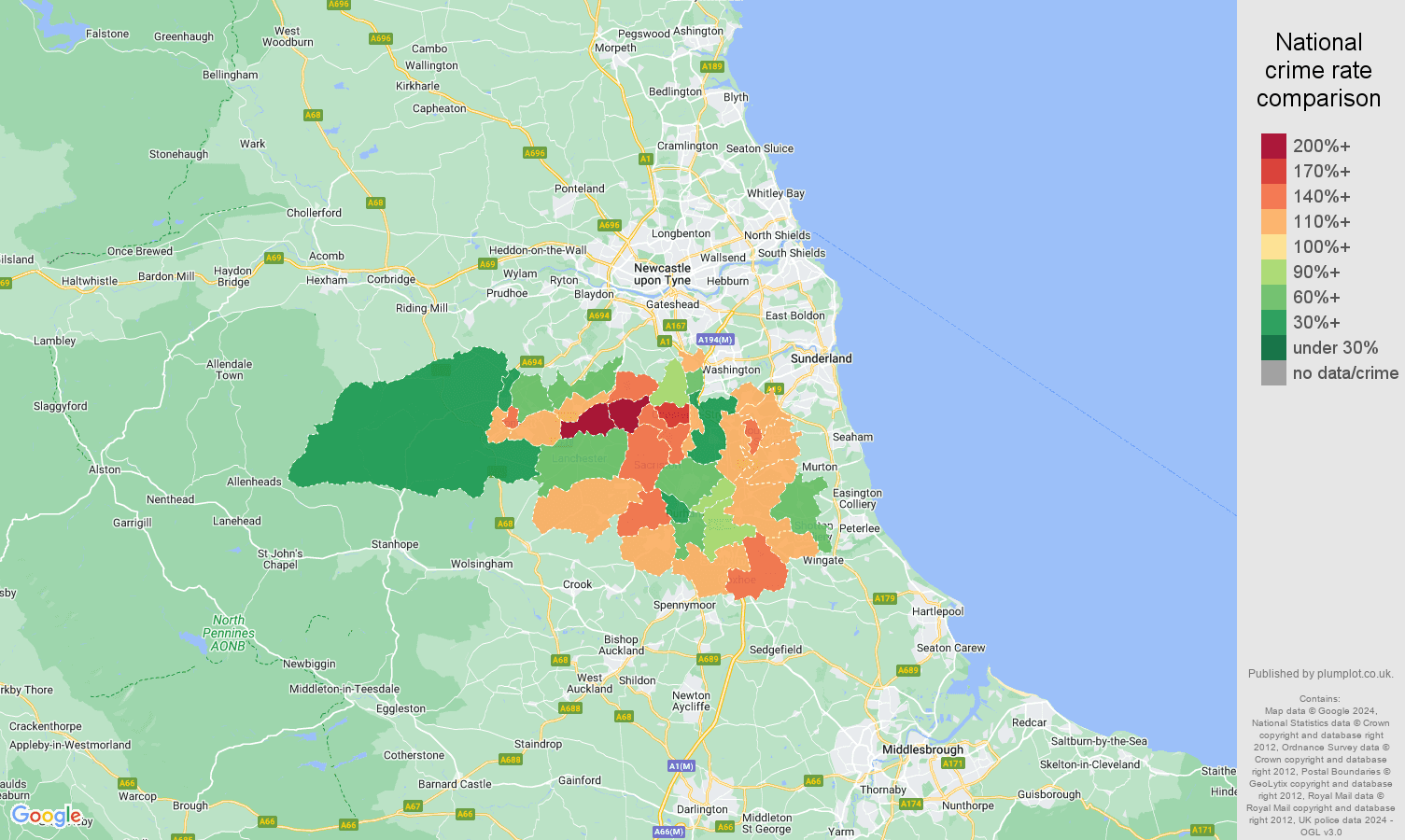 Durham violent crime rate comparison map