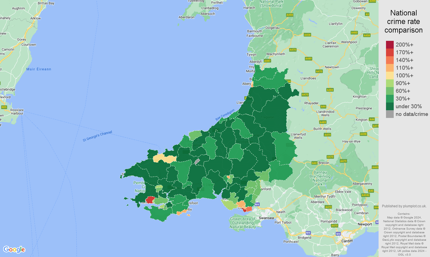 Dyfed antisocial behaviour crime rate comparison map