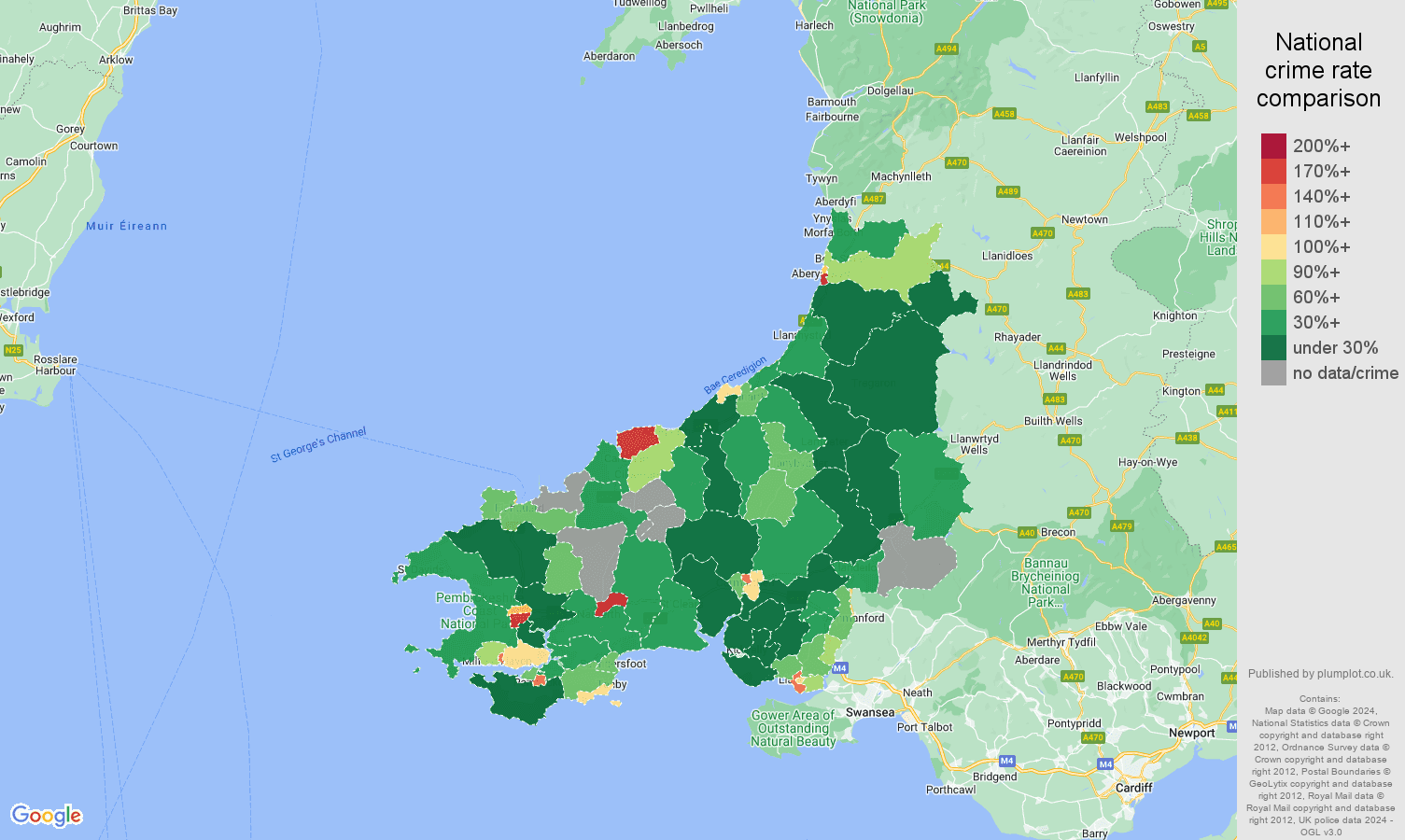 Dyfed drugs crime rate comparison map