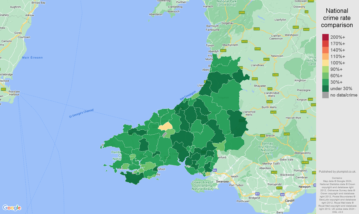 Dyfed other theft crime rate comparison map