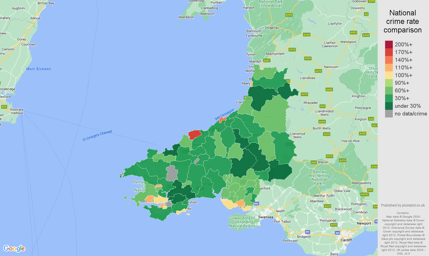 Dyfed public order crime rate comparison map