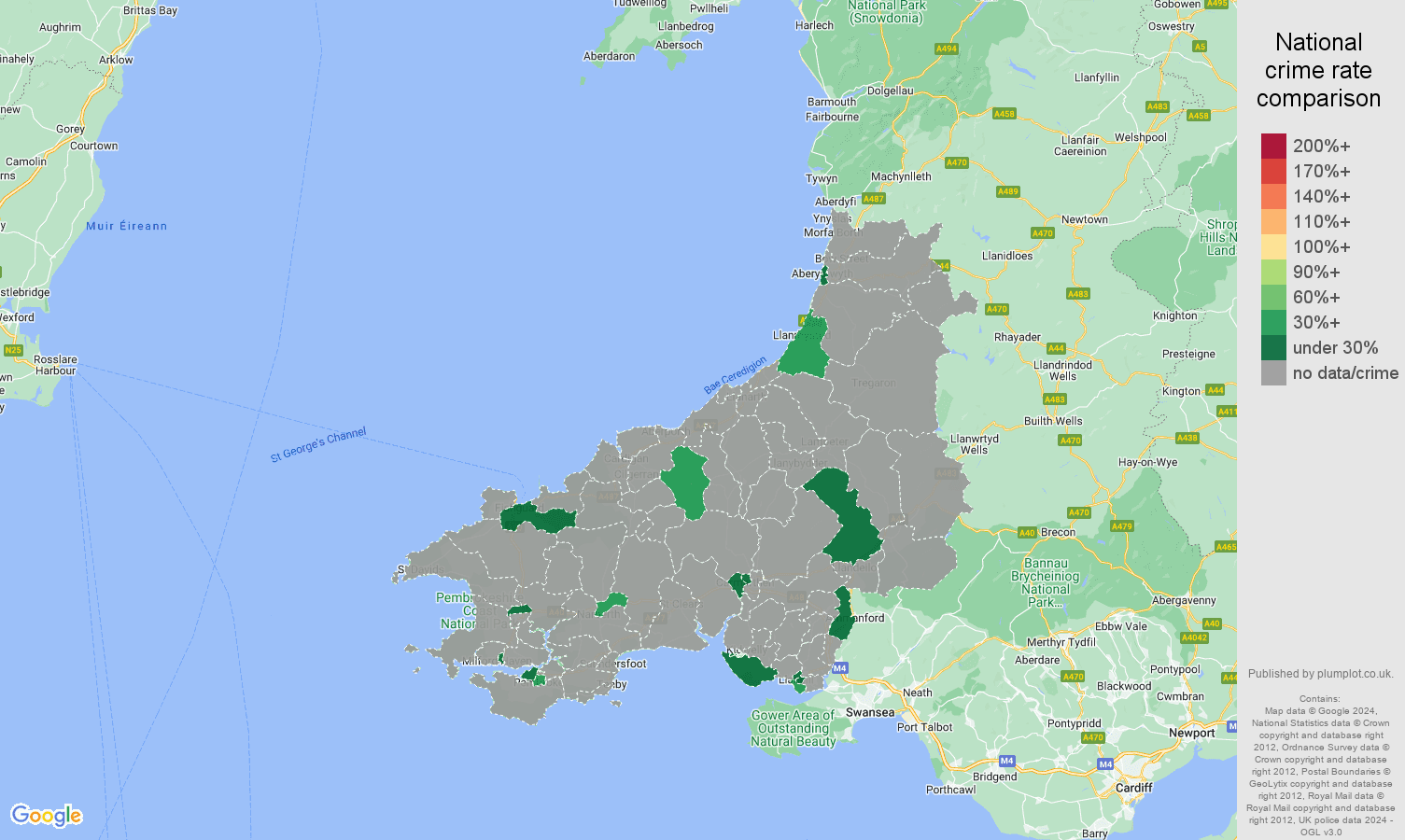 Dyfed robbery crime rate comparison map