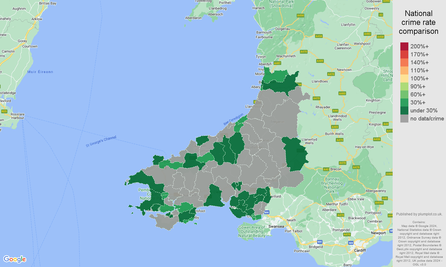 Dyfed theft from the person crime rate comparison map