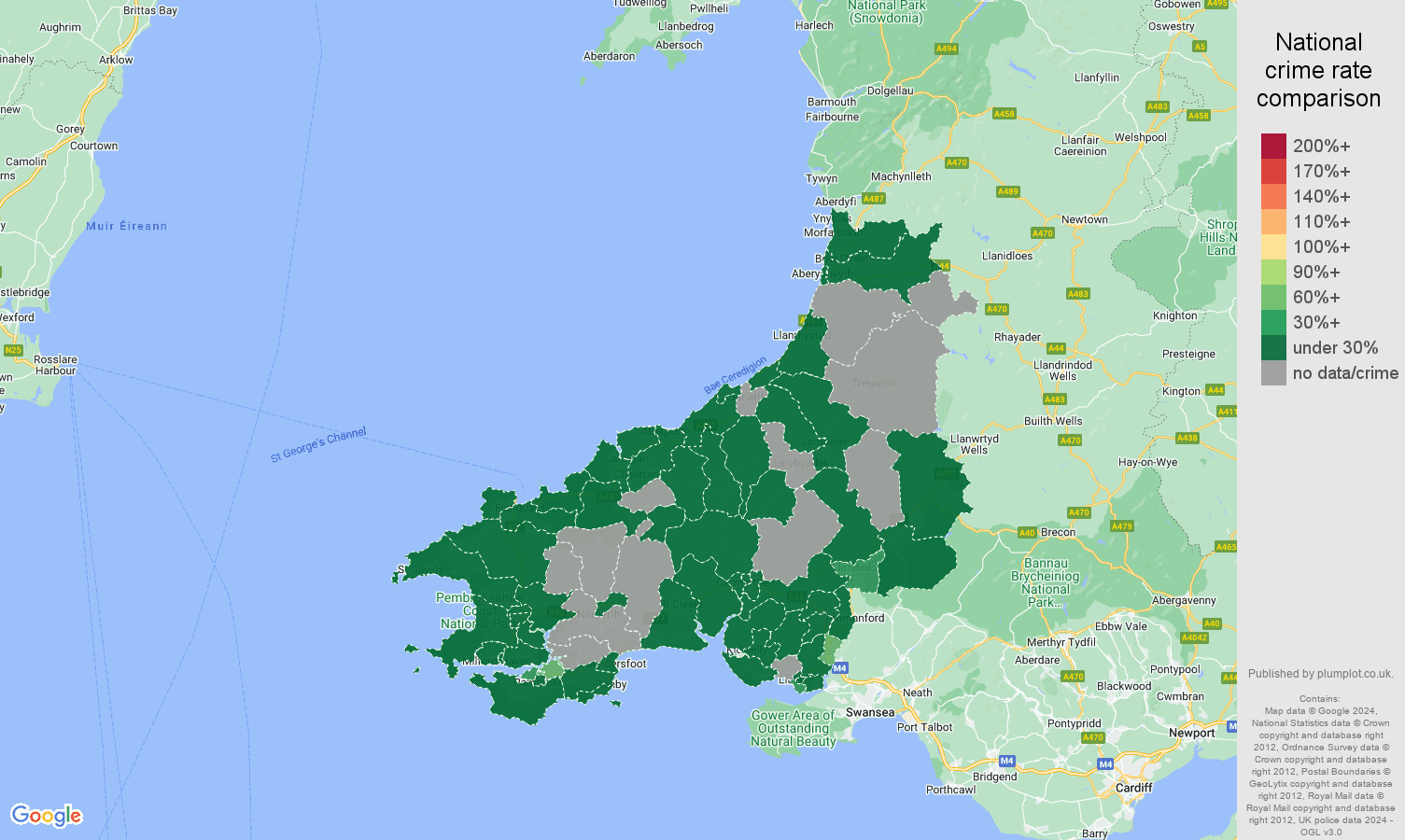 Dyfed vehicle crime rate comparison map