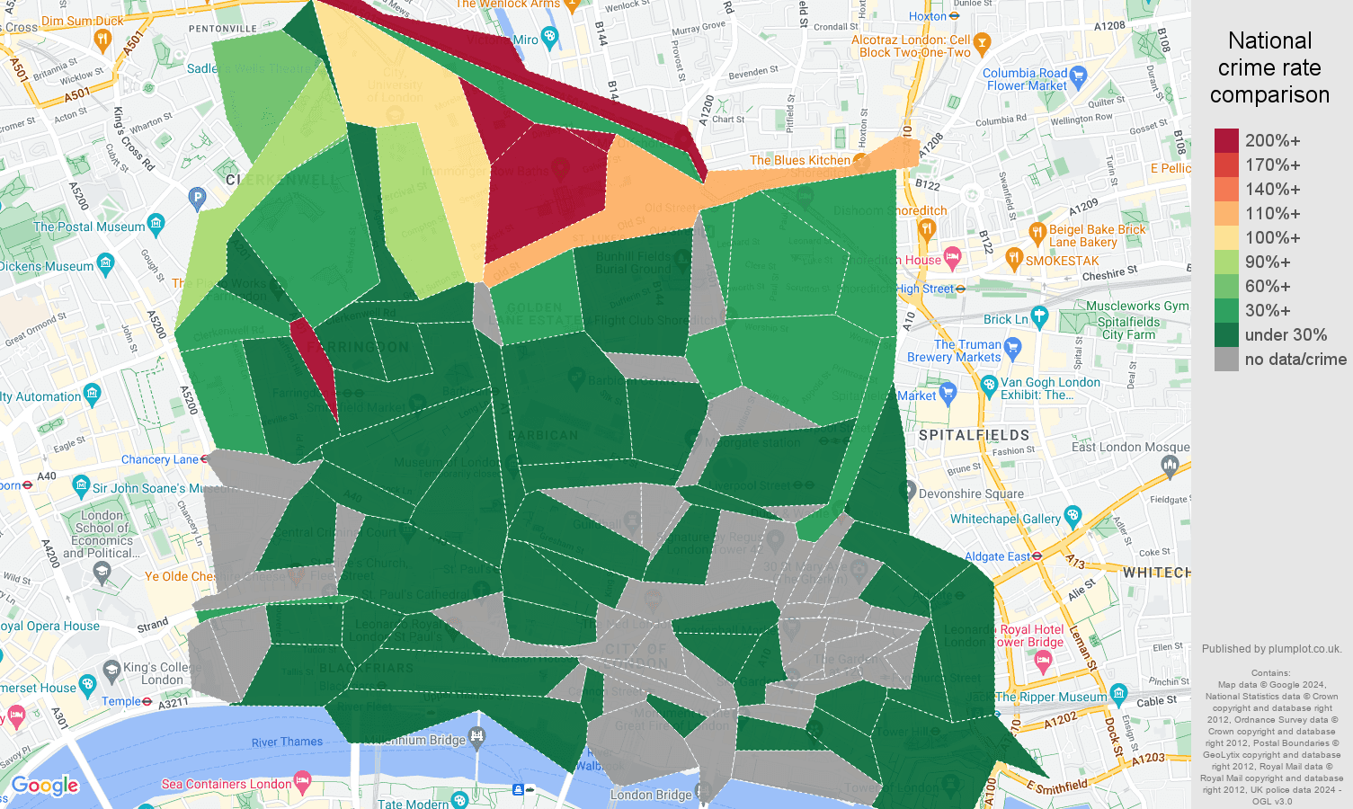 East Central London antisocial behaviour crime rate comparison map