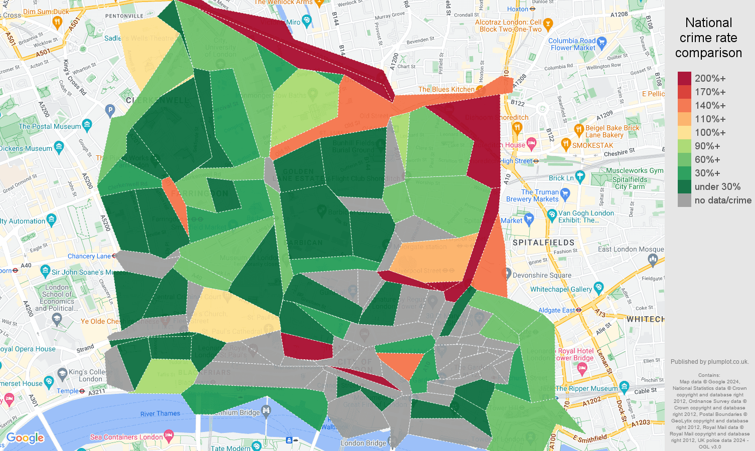 East Central London drugs crime rate comparison map