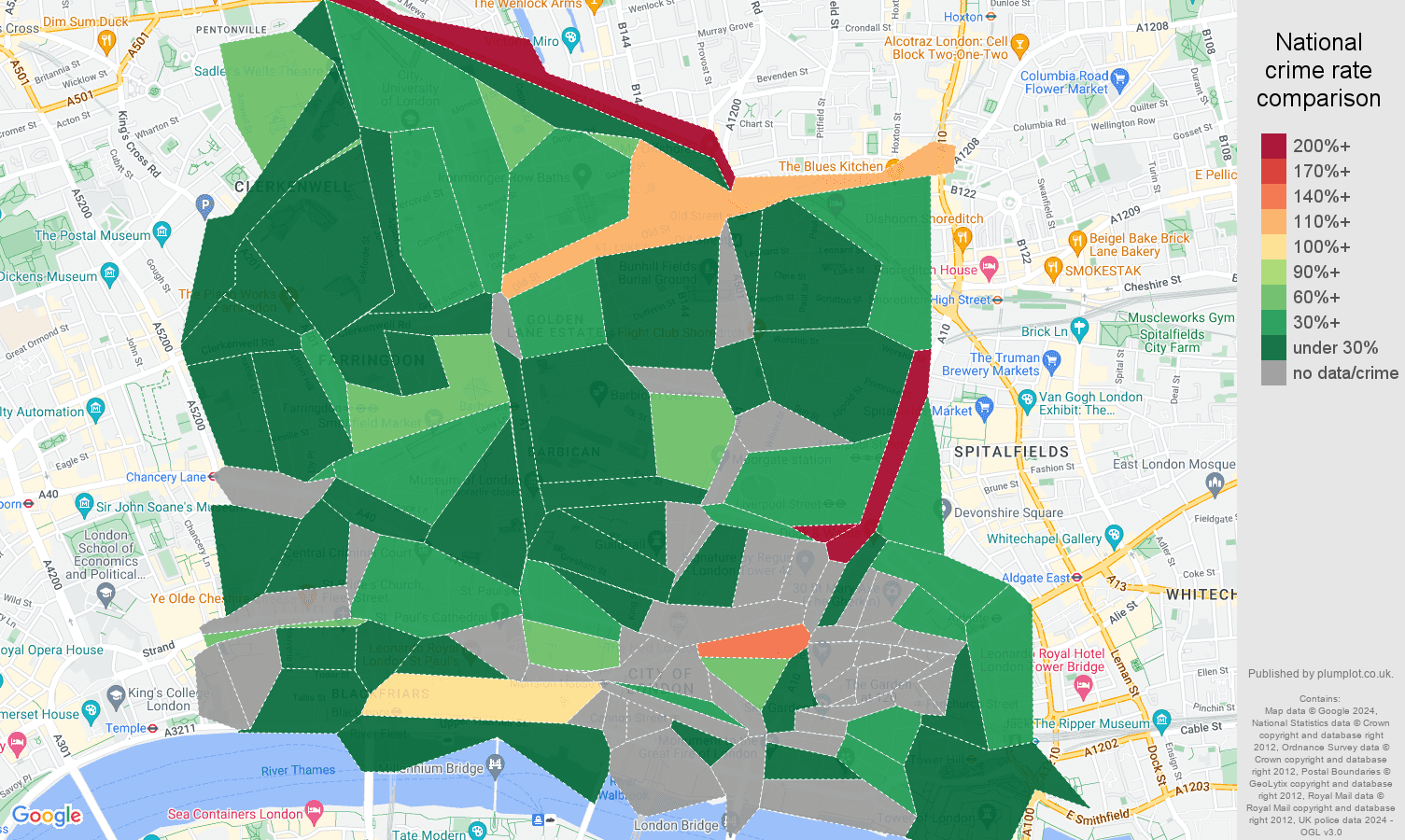 East Central London public order crime rate comparison map