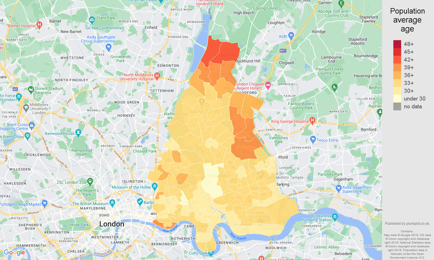 EastLondon population stats in maps and graphs.