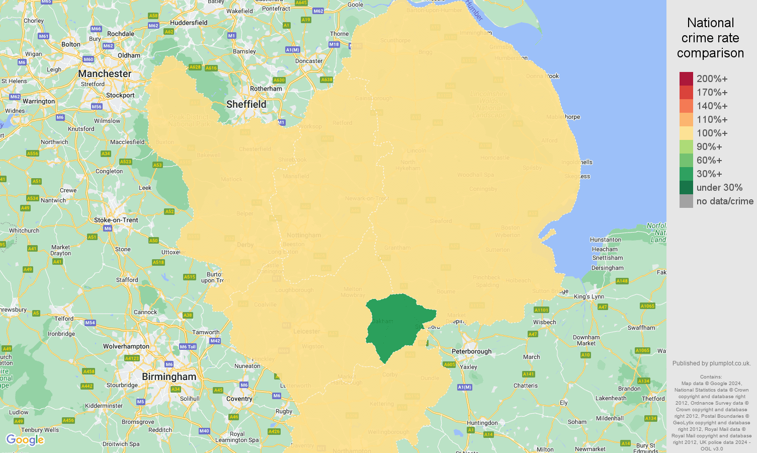 East Midlands crime rate comparison map
