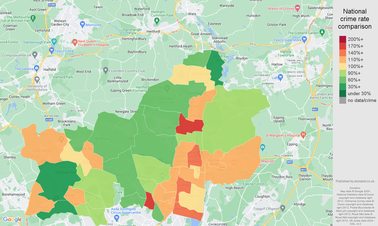 Enfield crime rate comparison map