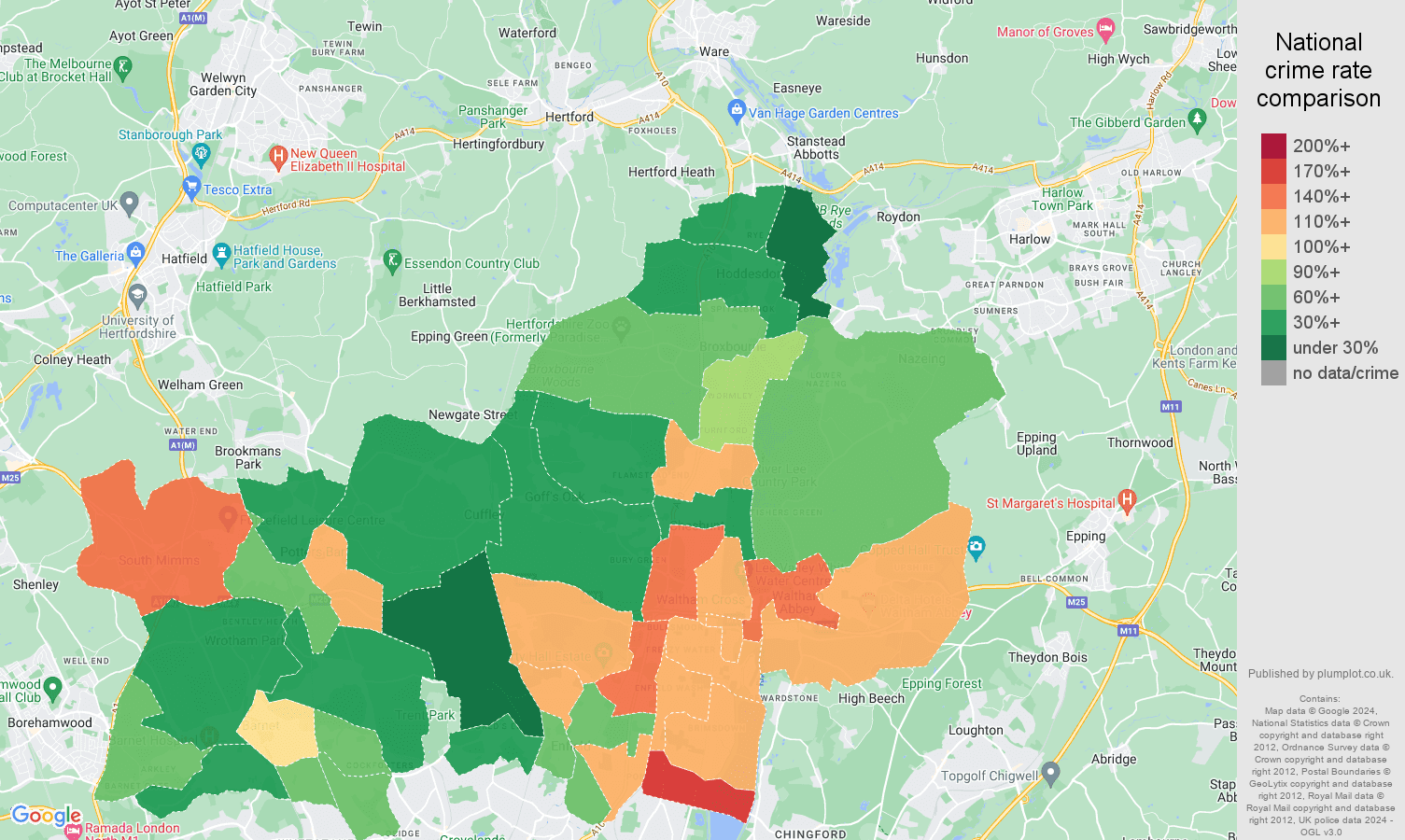 Enfield drugs crime rate comparison map
