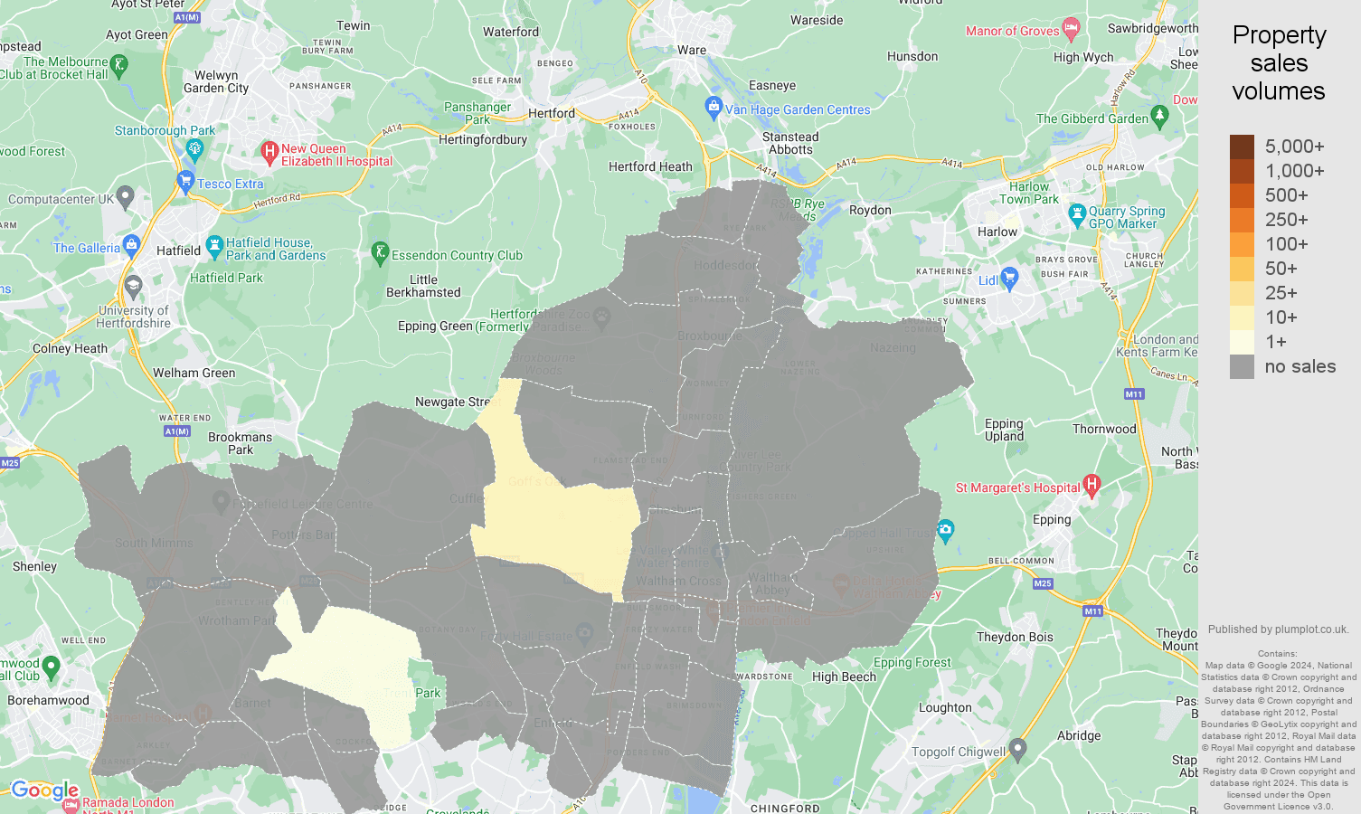 Enfield map of sales of new properties