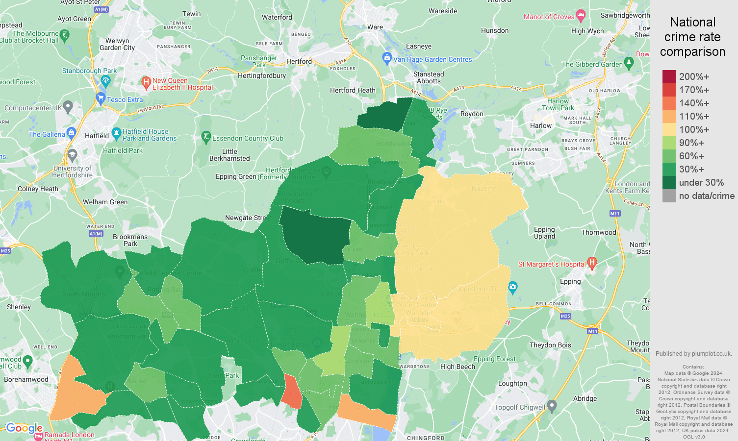 Enfield public order crime rate comparison map