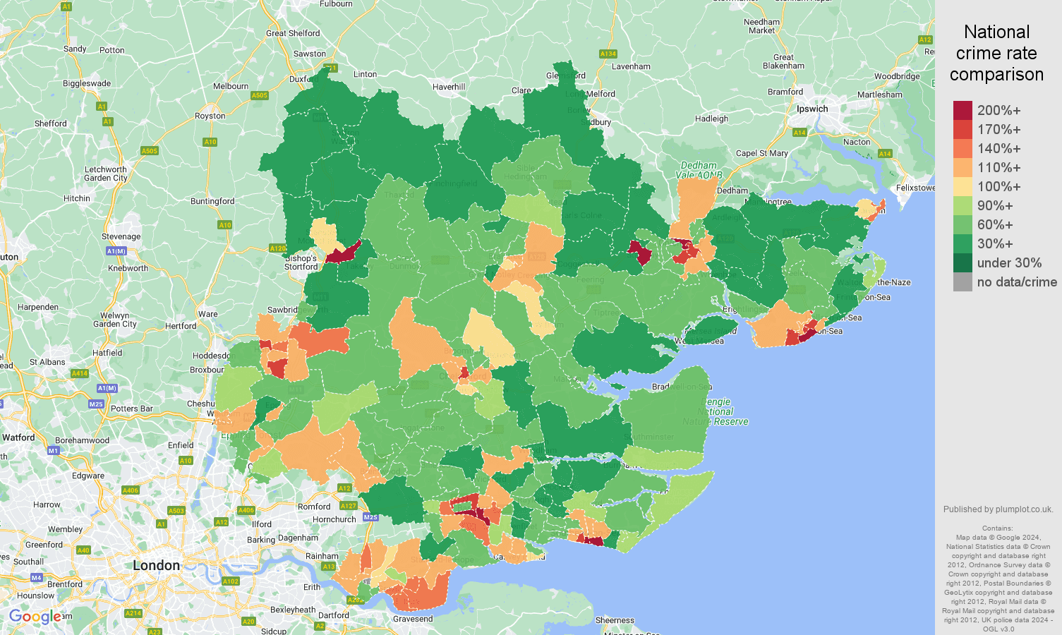 Essex crime rate comparison map